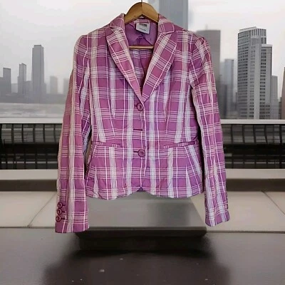Moschino cheap and chic Italian Blazer Womens Size 8 Plaid White Lavender Career - Image 1 of 4