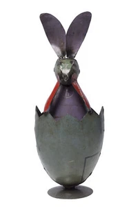 Figura coleccionable decorativa de conejo huevo de hierro reciclado artesanal pieza de exhibición - Imagen 1 de 9