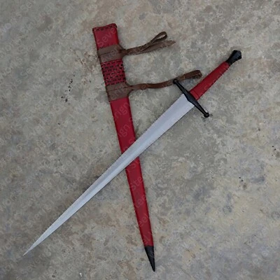 Espada Larga Medieval Hecha a Mano - Hoja de Alto Carbono con Vaina Roja y Cinturón Negro Foto 1 de 4