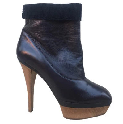 Auténticos Botines de Cuero MARNI Marrón Oscuro Madera Plataforma Tacones Talla: Eu 39/ EE. UU. 8,5 Foto 1 de 4