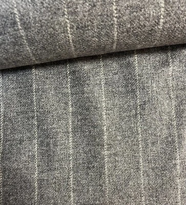 Luxury 100% Wool in Light Grey & White Striped Tweed Style Fabric Material - image 1 of 4