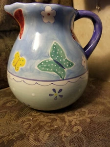 Hausenware Mary Jane Mitchell 2000 Blue Butterflies 8" Ceramic Pitcher  - Picture 1 of 7