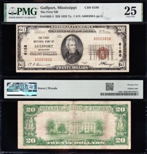 VERY NICE *RARE* Bold & Crisp VF 1929 $20 GULFPORT, MS National! PMG 25! 00380 - Picture 1 of 3