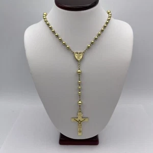 14k Gelbgold 15" INRI Kruzifix Rosenkranz Perlenkette Halskette 13,3 Gramm - Bild 1 von 7