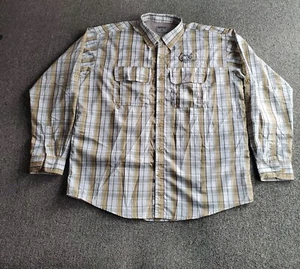 Mossy Oak Shirt Mens XL Extra Large Long Sleeve Outdoors Fishing White Tan Plaid - Picture 1 of 6