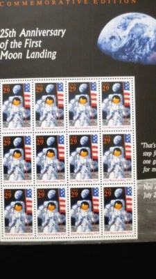 25TH ANNIVERSARY 1ST MOON LANDING** FULL SHEET OF 12 29 CENT STAMPS MNH PERFECT - Image 1 of 4