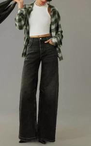~ Neu mit Etikett Anthropologie Pilcro 33T The Bowed Slouch Jeans dunkelgrau hoher Bund ~ - Bild 1 von 17