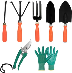 Gardening Tools Kit - 7 Pcs (Cultivator, Fork, Trowels, Weeder, Garden Gloves, P - Picture 1 of 6
