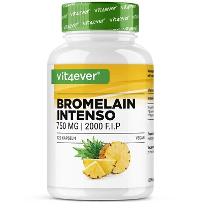 VIT4EVER Bromelina Intenso - 120 Capsule (vegane) a 750mg (2000 F.I.P) - Estratto di Ananas