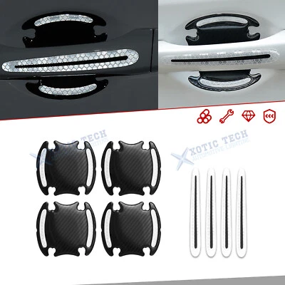 Reflective White Carbon Fiber Look 3D Car Door Handle Strips Guard Film Decals - Image 1 of 4