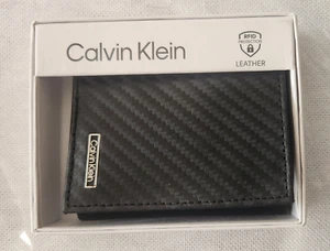Calvin Klein Wallet purse leather Carbon RFID Protection Fiber Textured Slimfold - Picture 1 of 6