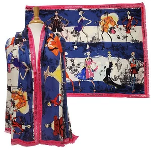 CHRISTIAN LACROIX SCARF WOOL SILK BLEND COUTURE SKETCH PRINT FOULARD LONG - Picture 1 of 15