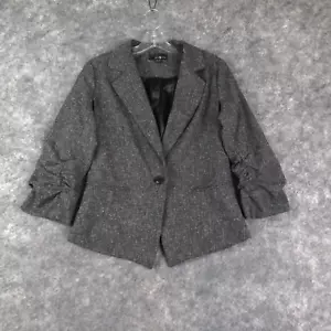 Twenty One Blazer Womens Medium Gray Single Button Lined Ruched Sleeves Career - Picture 1 of 14