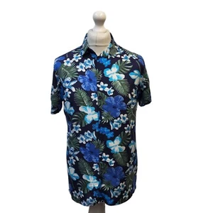 Boohoo Blue & Green Floral Print Short Sleeve Hawaiian Shirt UK Men's Size M - Picture 1 of 5