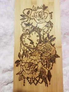 Pyrograph Chopping Board With Floral and Clock design - Picture 1 of 2