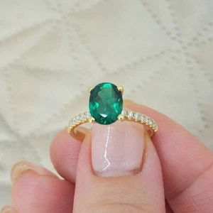 1.70TCW Oval Lab Grown Emerald & Diamond Accents Ring For Christmas 14k Gold - Picture 1 of 15