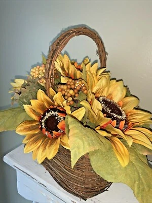 Sunflower Floral Bouquet Back In KANSAS State Flower Grapevine Basket 12x12 - Image 1 of 4