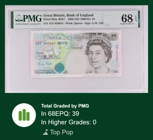 [TOP POP] GREAT BRITAIN 5 POUND 1990 P382a PMG 68 SUPERB GEM UNC EPQ QEII A37 - Picture 1 of 4