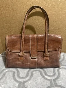 Liz Claiborne Leather Handbag - Brown Croc Embossed - Picture 1 of 17