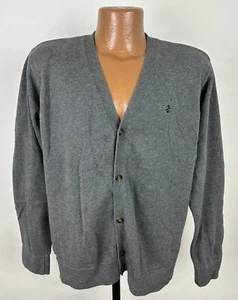 Vintage 90s Cardigan Sweater Mens Large Charcoal Gray Cotton Grandpa Minimalist - Picture 1 of 13