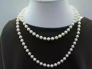 35" AAA 6-7mm genuine natural round white south sea pearl necklace 14k Gold P - Picture 1 of 4