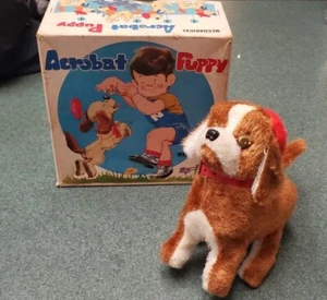 FUNKTIONIERT! Akrobat Welpe Aufziehspielzeug in Box Vintage 60er Jahre - Bild 1 von 7