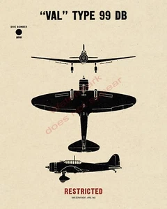 WWII Japanese Val Type 99 D3A Dive Bomber Aircraft Recognition Poster V-1 - Bild 1 von 7