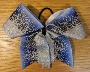 Cheer Bow Light/Dark Blue Silver Glitter Head Band - Picture 1 of 3
