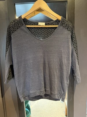 Wrap London 100% Linen Top Grey Broderie Detail V-neck UK8 Fit 8-12 BNWT - Image 1 of 4