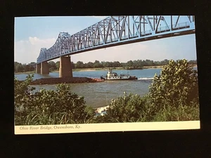 OWENSBORO KENTUCKY OHIO RIVER BRIDGE TUGBOAT, BARGE BILL SMOTHERS PARK VIEW PC - Picture 1 of 2