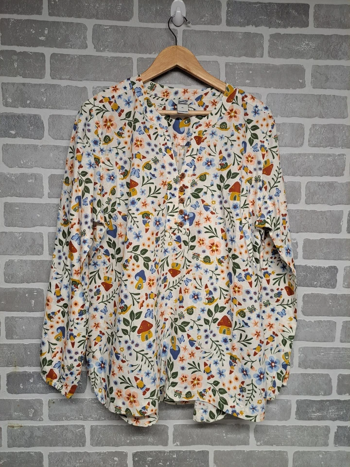 Túnica Duluth feminina artesanal cânhamo gola V manga longa tamanho XL - Imagem 1 de 4