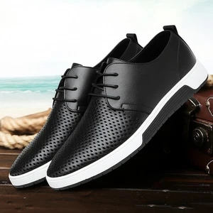 Y2K Urban Herren US 9 Schwarz Atmungsaktiv Leder Freizeitschuhe Rutschfeste Turnschuhe - Bild 1 von 11