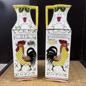 Ucagco Oil and Vinegar Cruets Rooster and Roses Vintage Japan - Picture 1 of 8