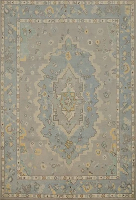 Oushak Turkish Area Rug 8x10 Ft Handmade Transitional Vegetable Dye Wool Carpet - Image 1 of 4