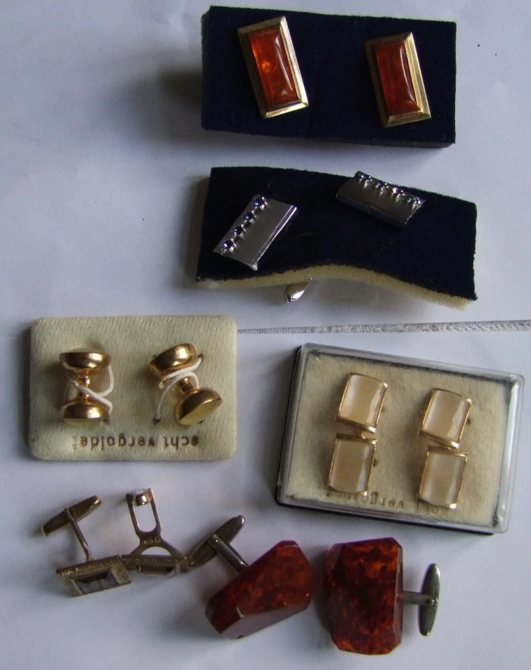 6 Paar Manschettenknöpfe, Vintage, z.T. Bernstein, Golddoublé, 835 Silber usw. - Bild 1 von 4