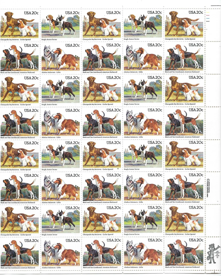 Scott # 2098/2101...20 Cent ....Dogs...Sheet of 40 - Image 1 of 1