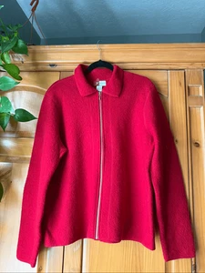 JM Collection Red Wool Sweater Jacket L Zip Front Classic Style - Picture 1 of 8