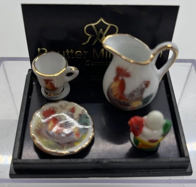 Juego de gallo de cuatro piezas de porcelana miniatura para casa de muñecas 1/12 Foto 1 de 4