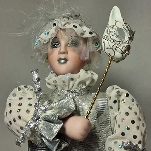 San Francisco Spieluhr Co beweglicher silberner Narr mit Katzenmaske 16" Schmuckschublade - Bild 1 von 12