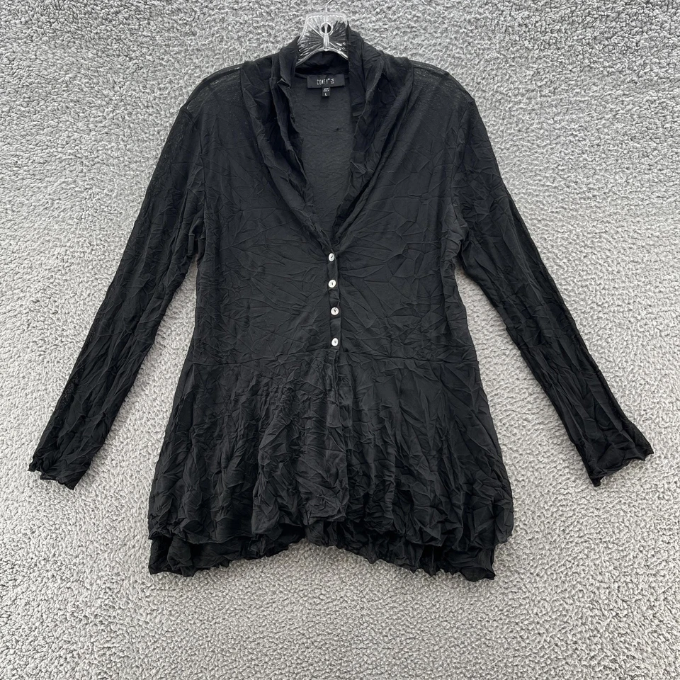 Comfy USA Shirt Women Large Black Crinkle Sheer Button Front Tunic Art Lagenlook - Image 1 of 4
