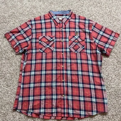 Akoo Empire Men's Rhoads Short Sleeve Woven Plaid Button Down Shirt Cayenne 3XL - Image 1 of 4