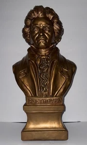 BEETHOVEN COMPOSER 17" T BUST COPPER TONE SCULPTURE FIGURINE STATUE ARTWORK - Foto 1 di 10