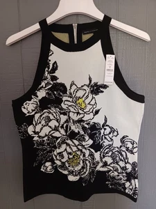 White House Black Market Neu mit Etikett weiß Blumen ärmellos Rundhalsausschnitt Neckholder Medium Top (Ji) - Bild 1 von 5
