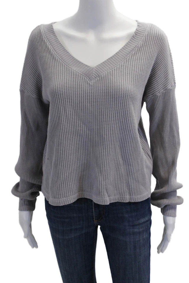 Suéter gris de manga larga con cuello en V Red Haute para mujer talla M Foto 1 de 4