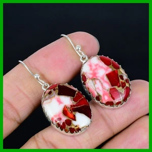 Pendientes colgantes Kingman rojo mohave cobre turquesa piedras preciosas plata de ley 925 - Imagen 1 de 11