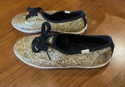 Kate Spade New York Gold Glitter with Black Ribbons  7.5 Keds - EUC - Image 1 of 4