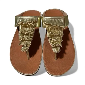 Fitflop Cha Cha sandali infradito infradito con frange oro donna taglia 8 - Foto 1 di 6