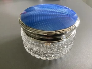 Große blaue Guilloche Emaille Schminktisch Dose - Bild 1 von 24