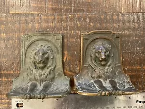 ORIGINAL ANTIQUE BRONZE LION BOOKEND BOOKENDS PAIR - Picture 1 of 6