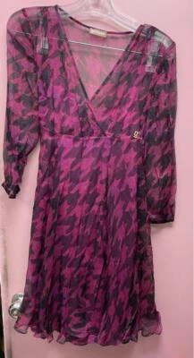 John Galliano Damas Vestido Mujer Rosa Negro Prensa Papel Impresión Criada en Italia Foto 1 de 4